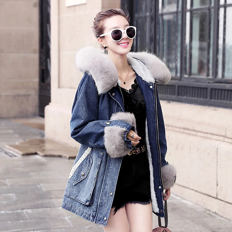 Женская длинная куртка с большим меховым воротником шуба из искусственного меха