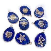 water drop shape natural stone royal blue pendant jewelry making diy necklaces accessories vintage design lapis lazuli charms