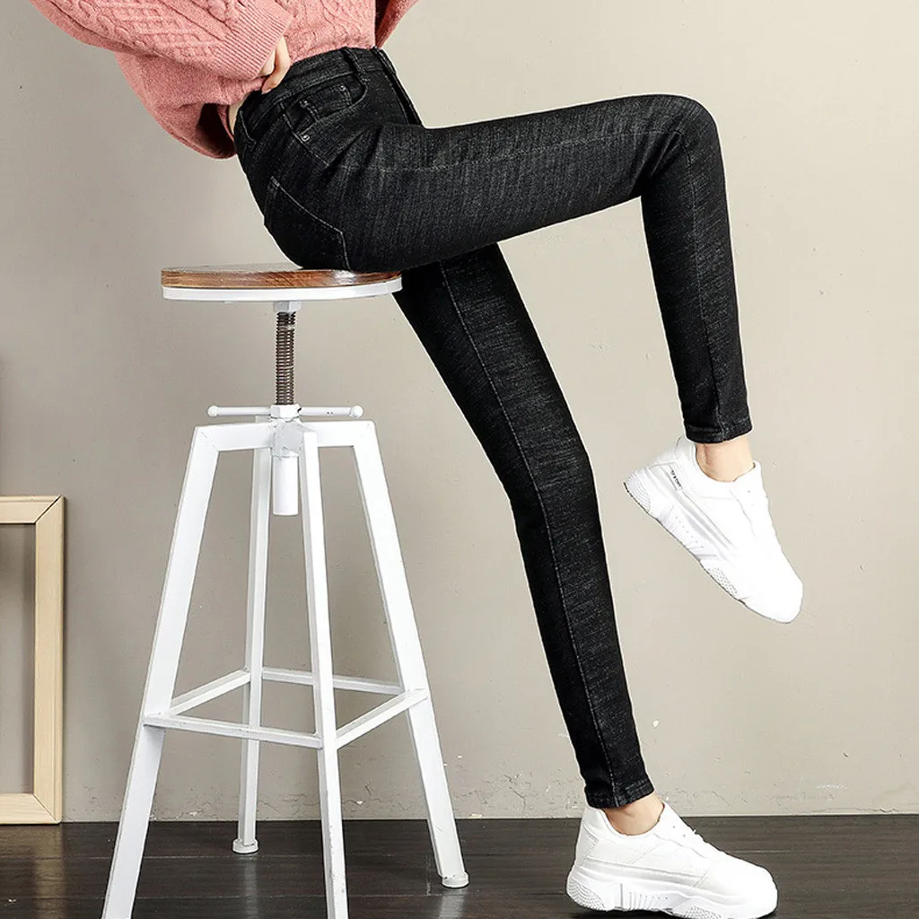 Женские бархатные теплые джинсы с высокой талией облегающие зимние