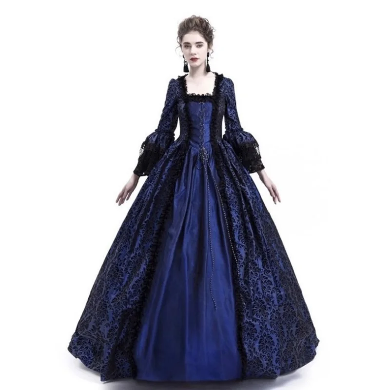 Larp Halloween Velvet Witch Princess noble Long Dress Adult Costume Cosplay Outwear Gothic Medieval Dress trumpet Queen Costume