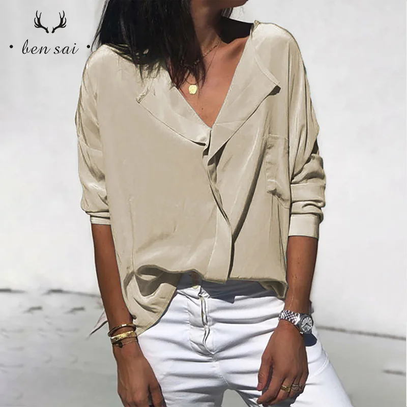 Женские модные сексуальные рубашки с v образным вырезом весенние женские