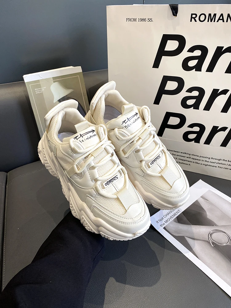 

Simple And Versatile Solid Color Ladies Single Shoes Spring And Autumn New Low-Top Lace-Up Platform Casual Sneakers