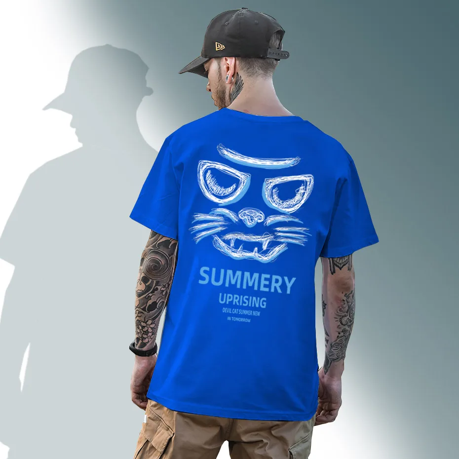 Streetwear Mens Casual Cat T Shirt Summer Men Harajuku Korean Fashion T-shirt Male Japanese Hip Hop Cotton TShirt | Мужская одежда