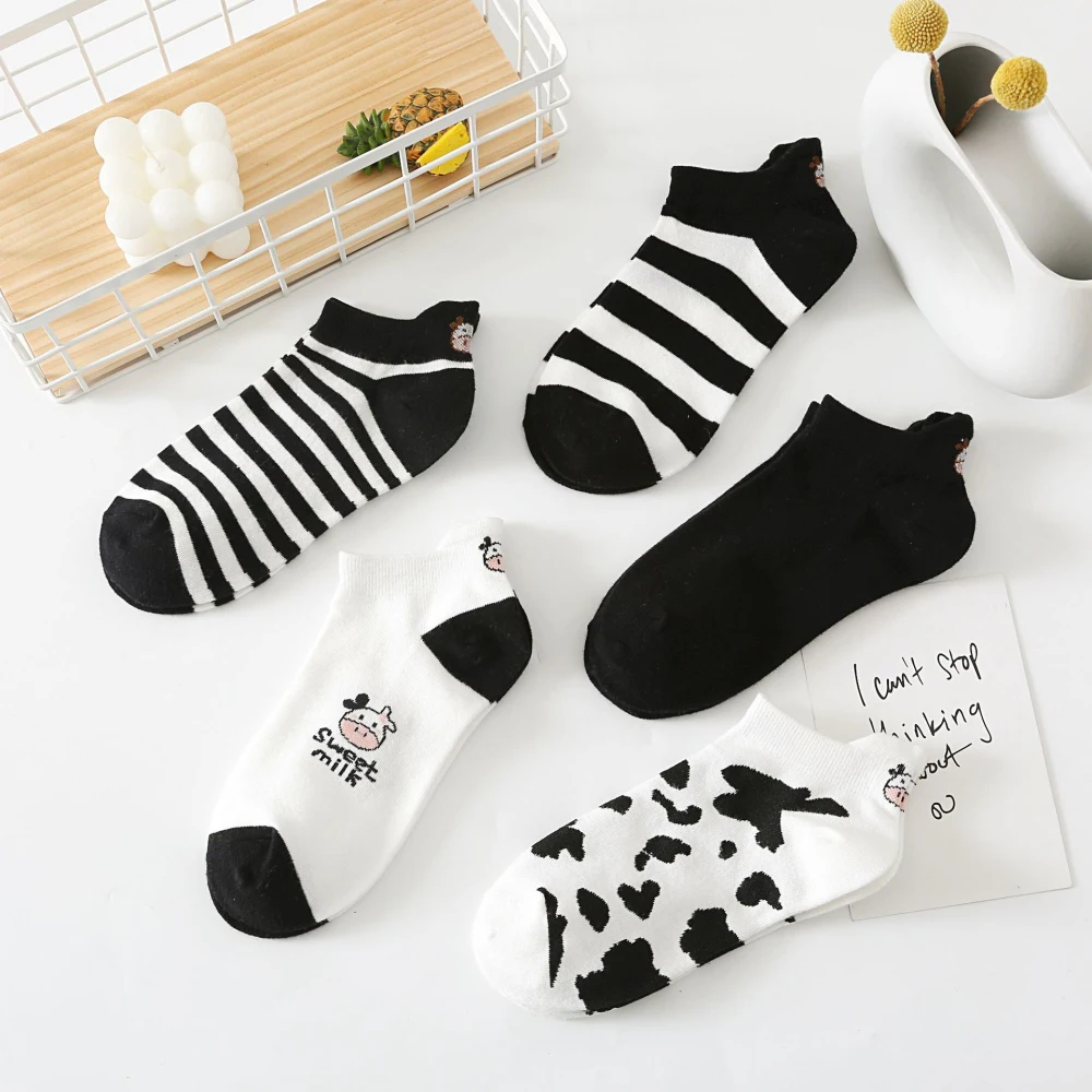 Носки женские Короткие хлопковые дышащие впитывающие пот милые полосатые
