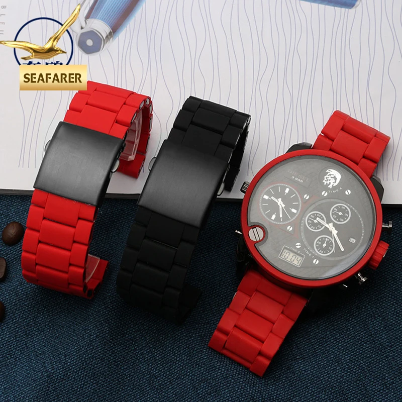 

Plastic Coated Steel Watch Strap for DIESEL Watch Band Dz7396 Dz7370 Dz4289 Men's Waterproof Watch Bracelet 28mm Red Black