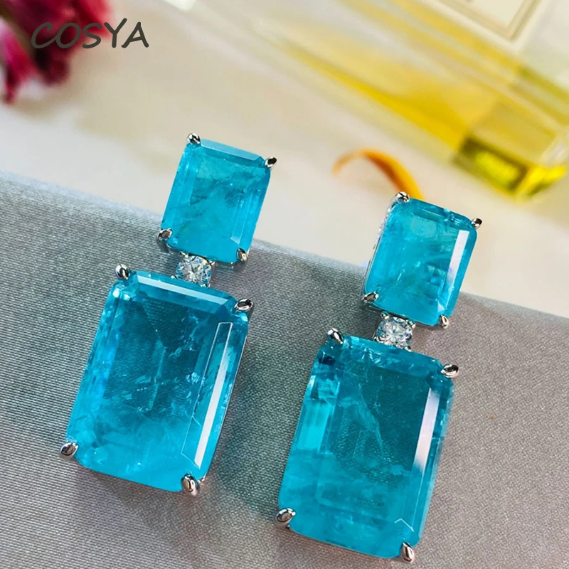 

Женские серьги-подвески из серебра 100% пробы с сапфиром