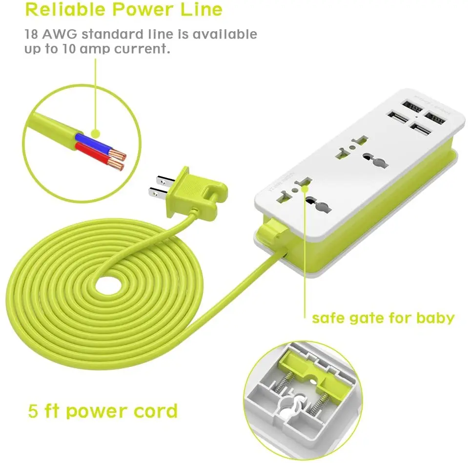 Outlet Travel Power Strip Surge Protector Socket With 4 Smart USB Charger Ports Multi-Port Wall with Desktop Hub | Электроника