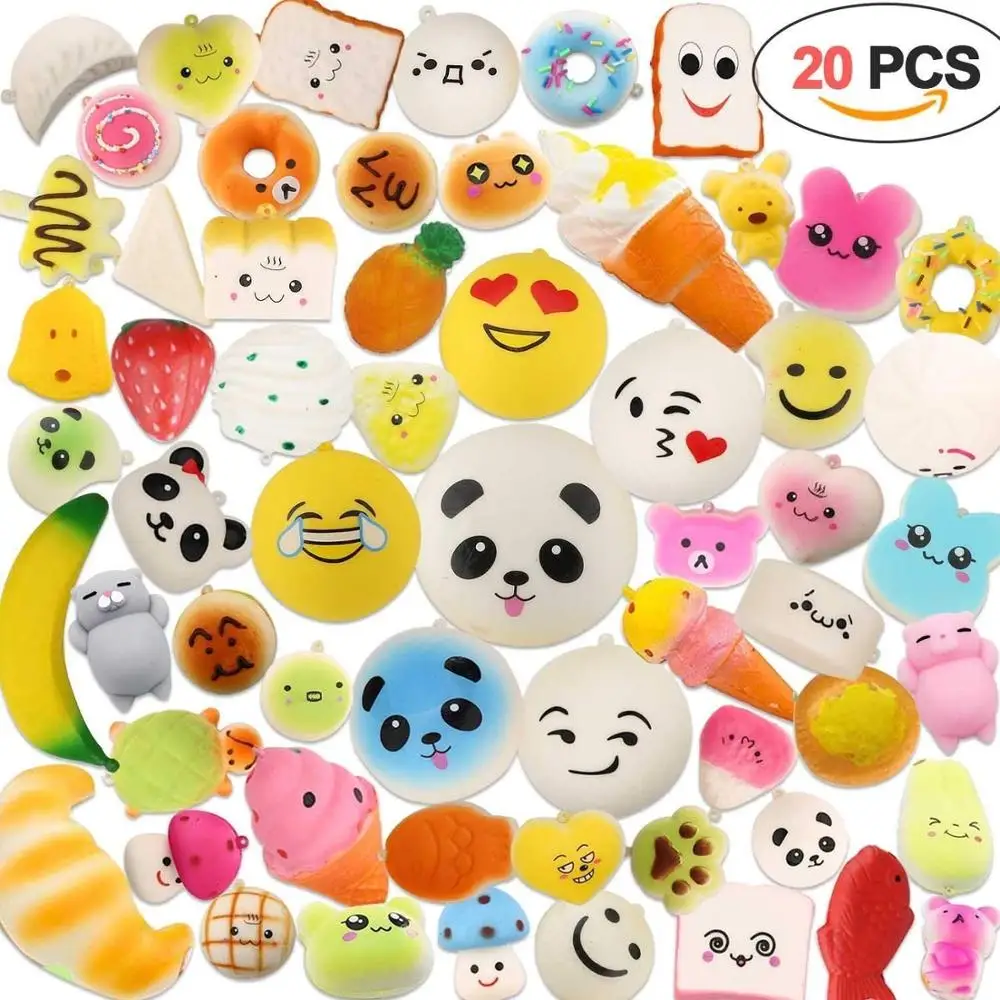 20PCS Random Color 20/15/10 шт. милые мягкие продукты мягкий медленно поднимающийся снятия стресса Squeeze игрушки комплекты одежды с рисунком «панда» хлеб торт, необычный подарок, сотовый телефон ремни - Цвет: 20PCS Random Color