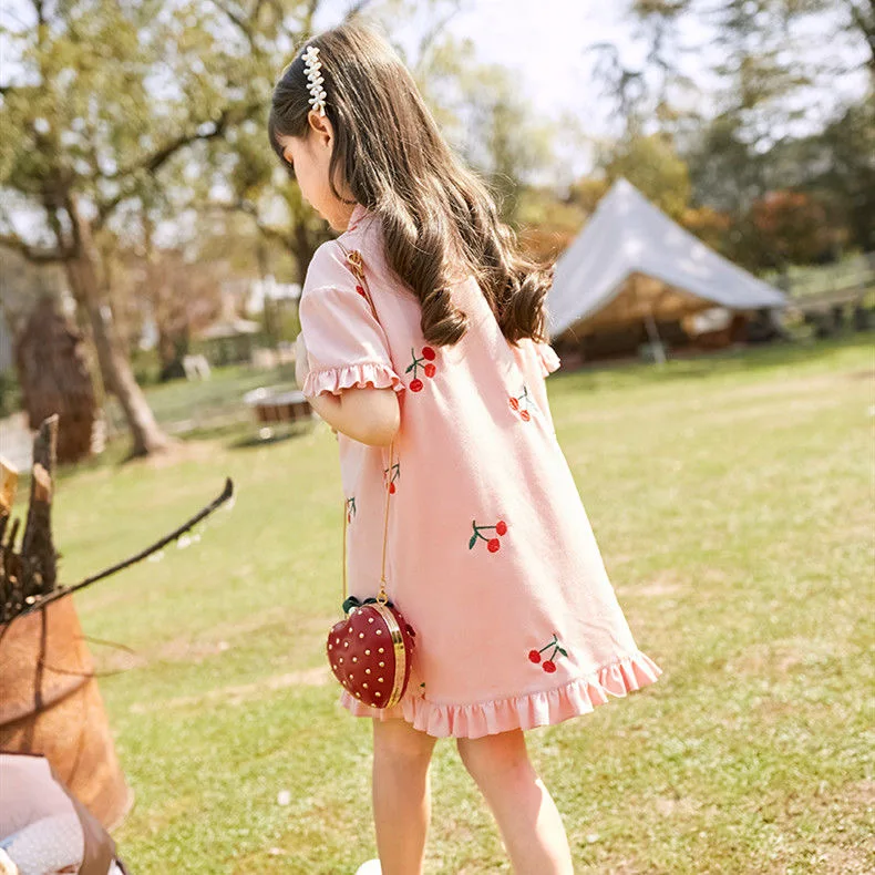 

Girls Dresses Spring 2020 Fashion Casual Ruffles Cake Elegant Cherry Pink Full Sleeve Kids Dress For 4-12Y Autumn Letter Vestido
