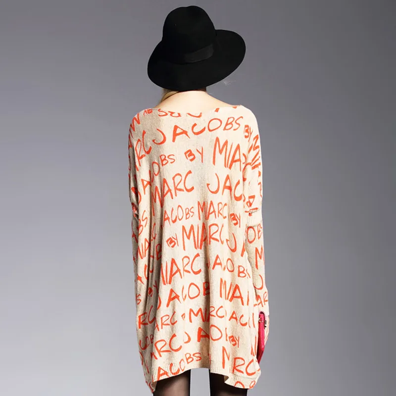 

Autumn Women's Ugly Sweater Casual Pullover Long Sleeve One Neck Top Letter Artistic Printed Knitted Jumper Basic Ladies Sweater