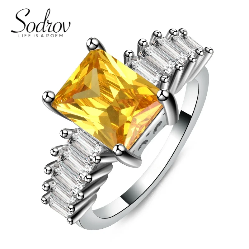 

Luxury Yellow CZ Rings for Women Wedding Rings Women Fashion 2021 Trendy Jewelry Us Size 7 for Gift