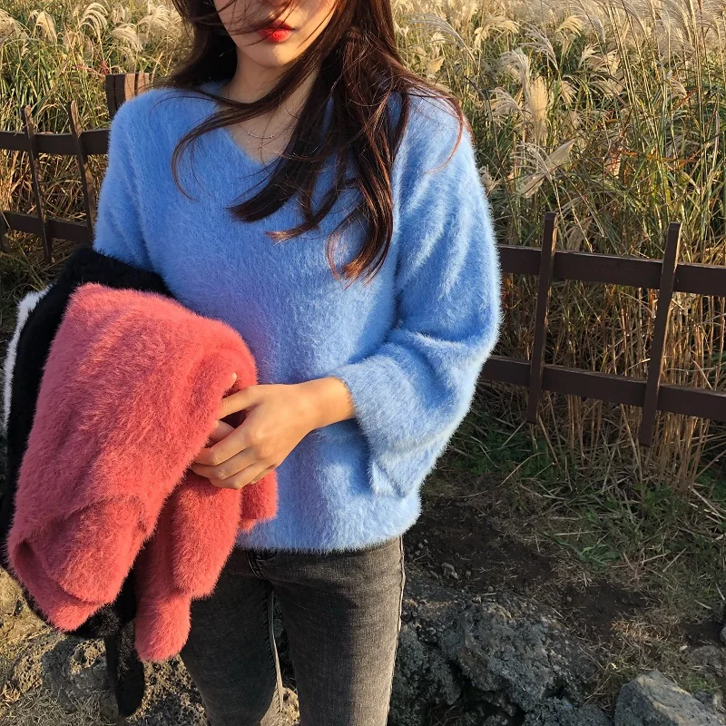 Женский трикотажный свитер с V-образным вырезом и длинными рукавами | Женская