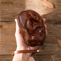 pndme high quality genuine leather mens womens small coin purse fashion vintage natural real cowhide card holder mini wallet