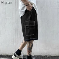 men shorts summer baggy chic ins fashion casual japanese style elastic waist summer solid trousers design male harajuku short