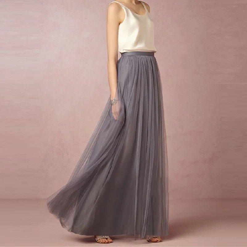 

2020 Spring Summer Fashion Women Mesh Princess Fairy Style 3 layers Voile Tulle Skirt Bouffant Puffy Chic Skirt Long Tutu Skirt