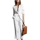 Женский брючный костюм, Белый Элегантный комплект из 2 предметов, блейзер и штаны, офисный костюм, брючные костюмы, бизнес формальный