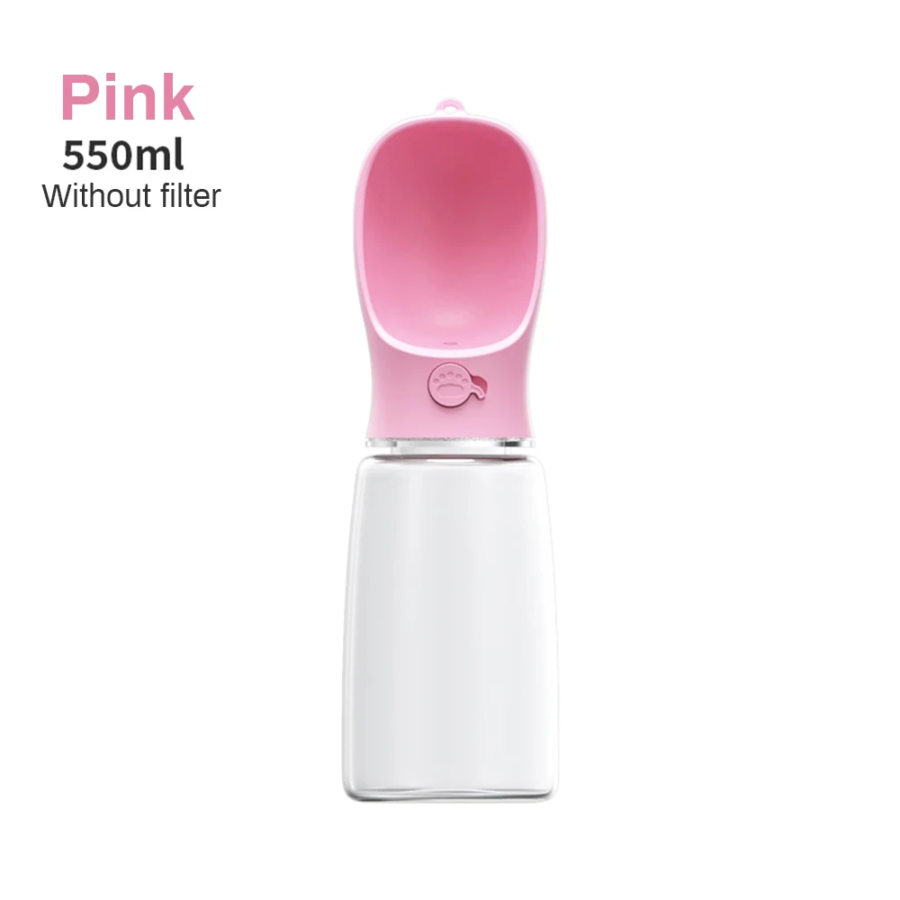 pink 550ml no filter Бутылка для воды для домашних собак, для маленьких и больших собак, для путешествий, для щенков, портативная поилка для кошек, диспенсер для воды для домашних животных, продукт для домашних животных - Цвет: pink 550ml no filter
