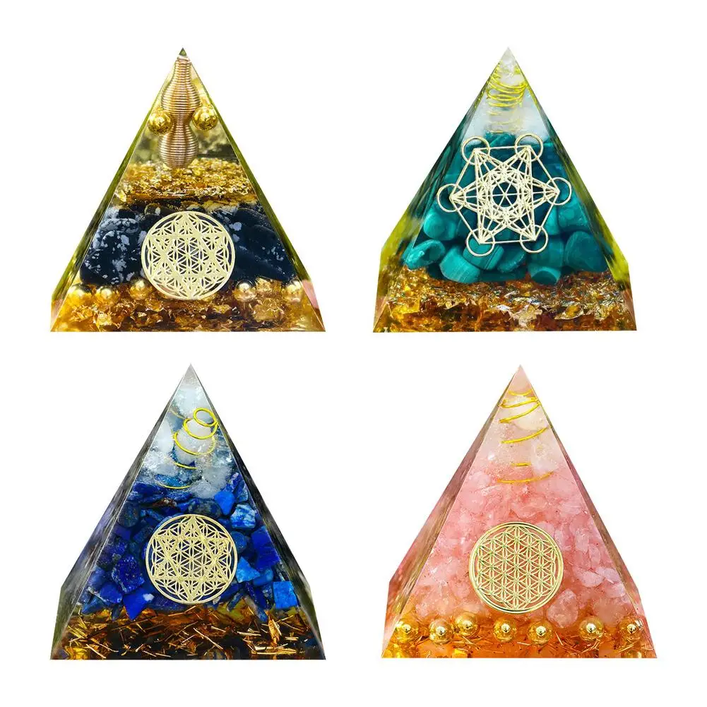 

Orgone Pyramid With Healing Crystal Amethyst Sphere Ornaments For Home Decor Natural Quartz Gemstone Yoga Meditation Figurines