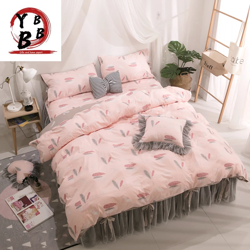 

Princess Lace Wedding Bedding Set King Queen full twin Pure cotton Bed skirt Duvet Cover Bedspread Pillowcase Luxury bedclothes