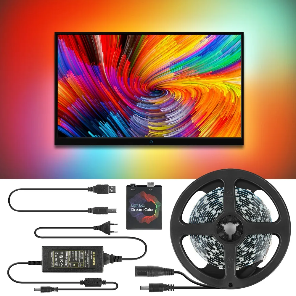 

Ambient Light ws2812b strip 1-5M USB LED Strip light 5050 RGB Dream color for TV Desktop PC Screen Backlight lighting