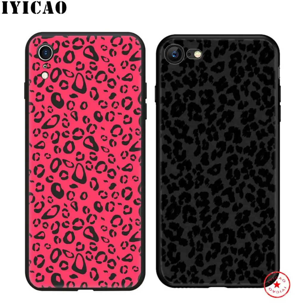 IYICAO черный розовый Леопардовый Мягкий Черный силиконовый чехол для iPhone 11 Pro Xr Xs Max