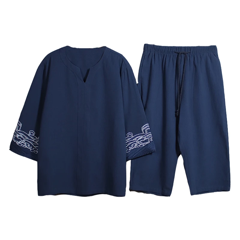 

Sinicism Store Men's Sets Embroidery Chinese Style Summer Loose Tracksuit Mens 2020 Casual Cotton Linen Suit Male Clothing 5XL