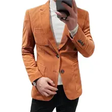 Retro Corduroy Orange Notch Lapel Single Breasted Men Suit Jacket Fashion Elegant Party Wear Blazer For Men Slim Fit Casual Wear (3)