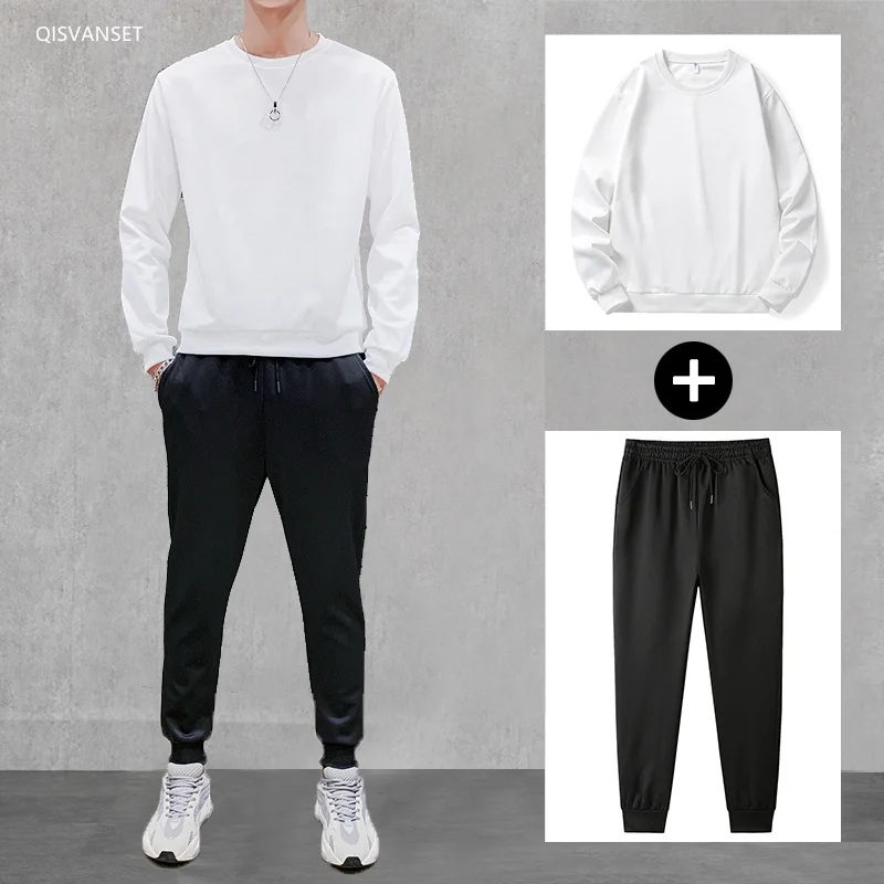 

Leisure sports sweater suit two piece men's and youth round neck sweater and trousers 2021 new whiteboard