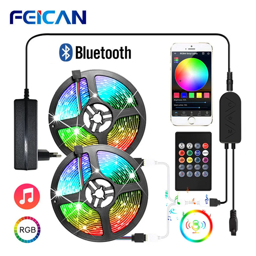 Светодиодная лента Bluetooth & Синхронизация музыки RGB светильник s для комнаты 12V SMD5050