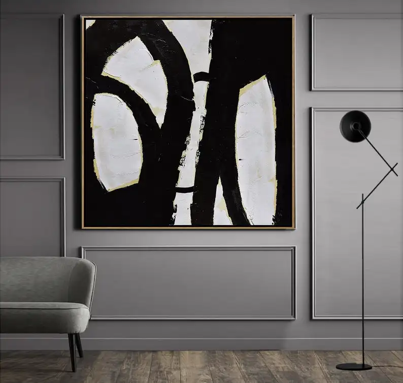 

Abstract Painting Black And White Minimalist Art Modern Home Decor Large Wall Art Textured Canvas Art In Stock Express Shipping