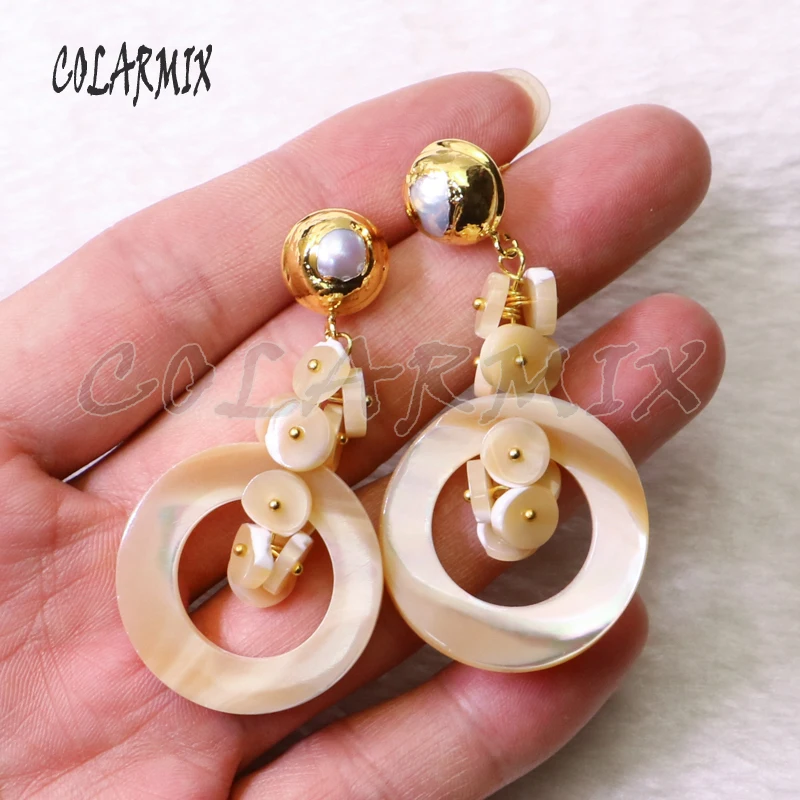 

5 Pairs Beaded shell earring dangle earrings natural beige shell earrings fashion accessories gift jewelry drop earrings 6195