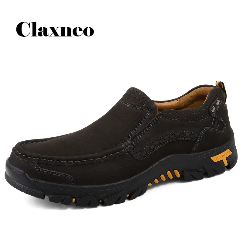 Мужские кожаные туфли CLAXNEO коричневые Повседневные слипоны из натуральной кожи