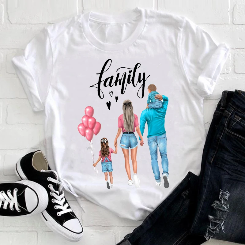 

Women Clothing Cartoon Family Happy Time Mama Mom Mother Short Sleeve Summer Clothes Print Tshirt Female Tee Top Graphic T-shirt