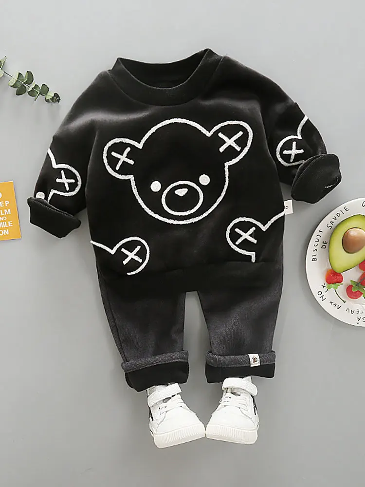 Толстый теплый зимний осенний комплект одежды для мальчиков пижама с длинным