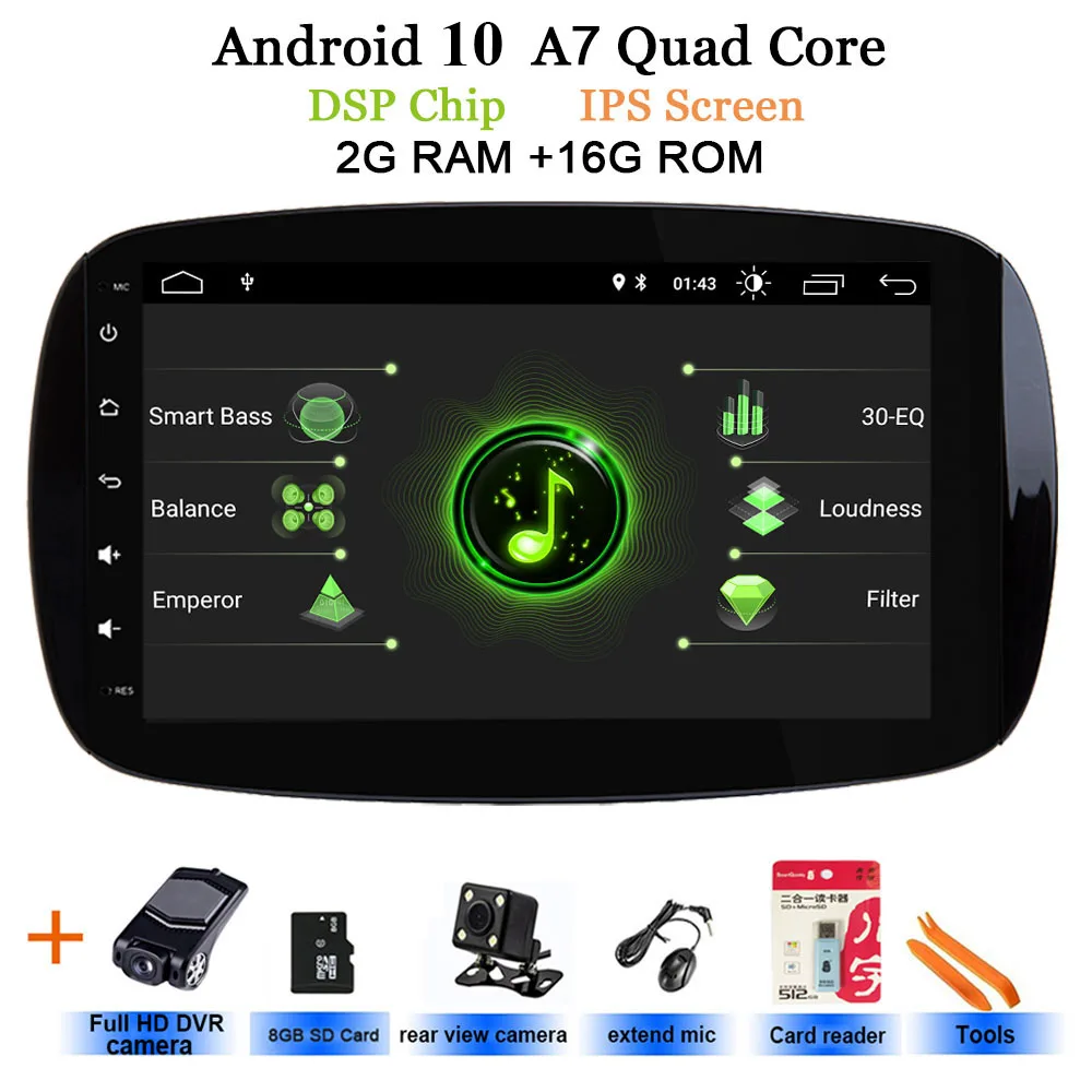 DSP-IPS-2G-Rear-DVR " Android 10 автомобильная стереосистема радио многопользовательский для Benz Smart Fortwo радио Wi-Fi BT автомагнитолы gps навигации - Цвет: DSP-IPS-2G-Rear-DVR