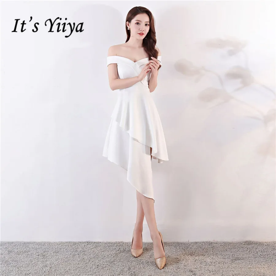 Женское платье на молнии It's Yiiya белое асимметричное с открытыми плечами и