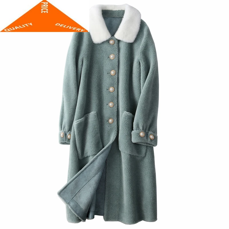 Женская куртка с воротником из натурального меха норки верхняя одежда 100% шерсти