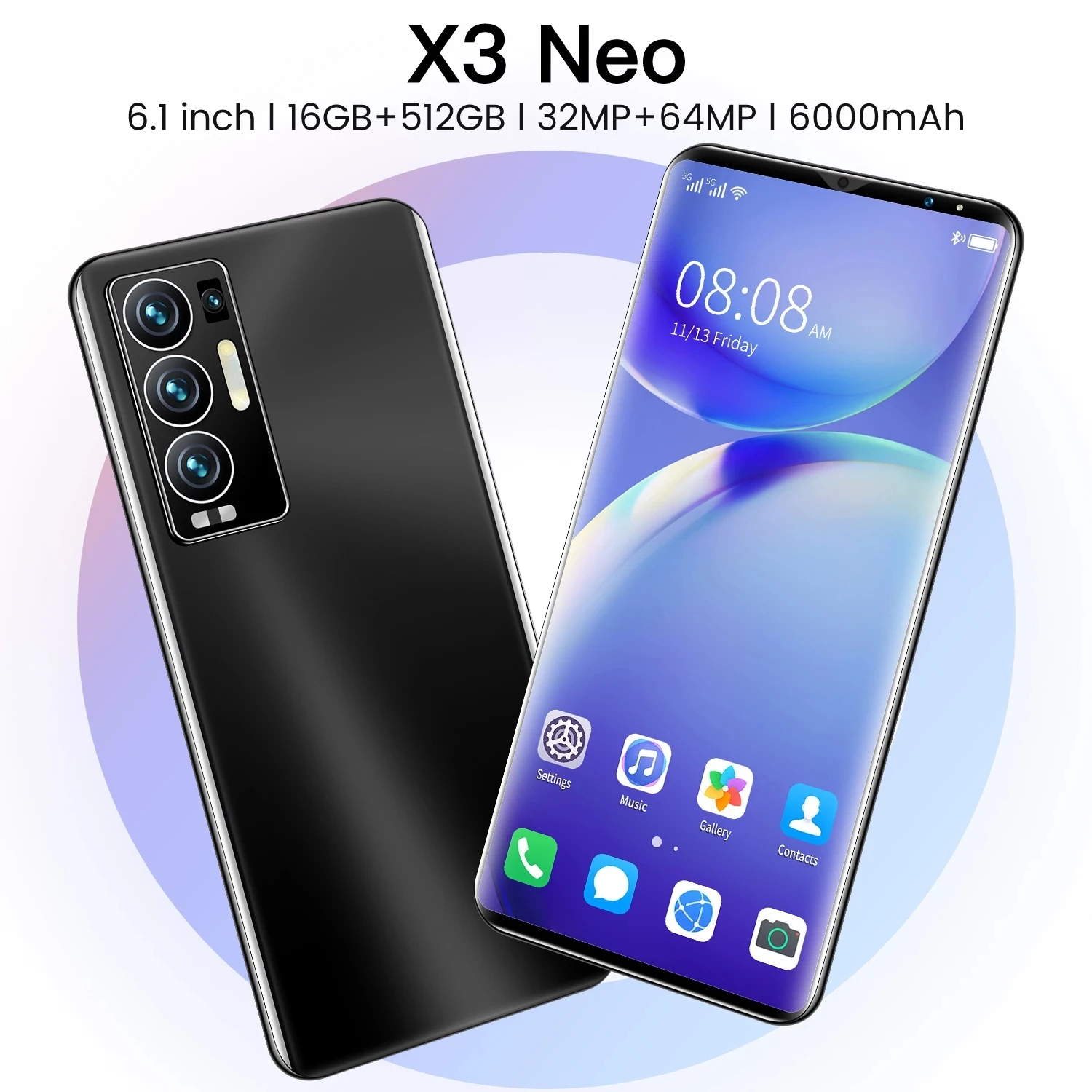

Популярный смартфон X3 Neo, 6,1 дюйма, HD экран, телефон с десятиядерным MT6889, 6000 мАч, 16 ГБ + 512 ГБ