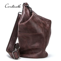 contacts genuine leather crossbody bag for men large capacity male casual chest bag fanny pack shoulder messenger bags bolsos