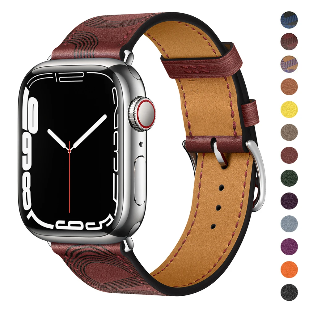 

Single Tour Leather Band - Rouge/Black for Apple Watch Series 7 41mm 45mm 6 5 4 3 SE 44mm 42mm 40mm 38mm Case Strap