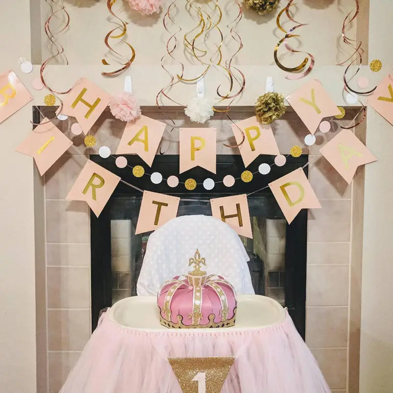 Многоцветный баннер с днем рождения украшение для детского дня подвесные