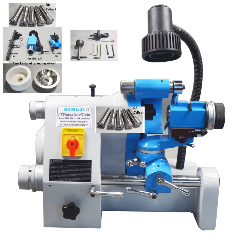 CE 220V U3 R8 Collets Универсальный резак шлифовальный станок точилка для сверления