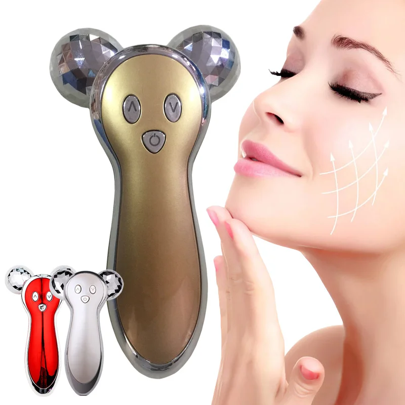 

3D роликовый массажер для подтяжки лица Акупунктура микротоковый ролик для кожи Электрический Вибрационный массаж лица вращающийся на 360 гр...