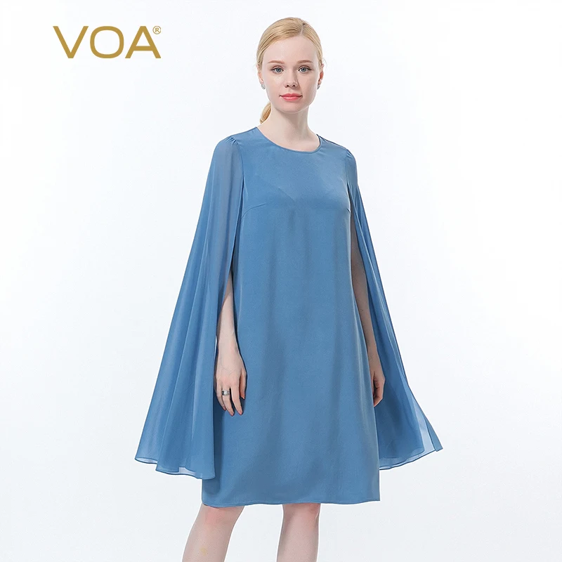 

Шелковые вечерние платья VOA 30 в момме, голубое платье с одной пуговицей и круглым вырезом без рукавов, свободное освежающее летнее платье AE958