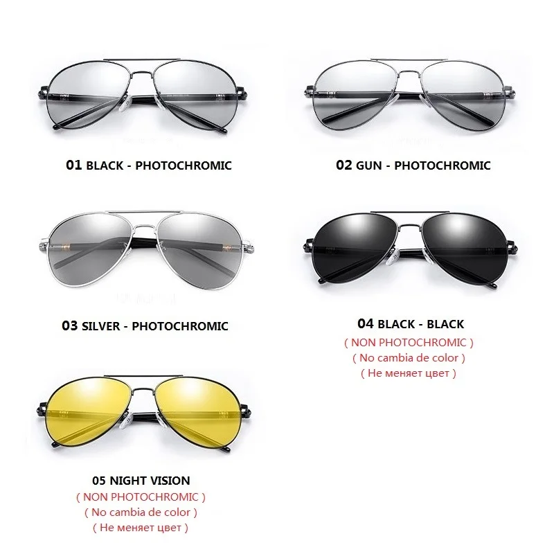 

New Men's Photochromic Polarized Sunglasses Men Women Driving Pilot Chameleon Vintage Sun Glasses Change Color Day Night Vision