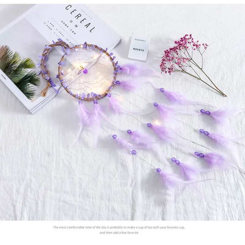 

Purple LED Lights Feather Leds Light Indoor Holiday Party Weave Decors Cute Beads Pendant Christmas Trendy for Friend Gift Luces