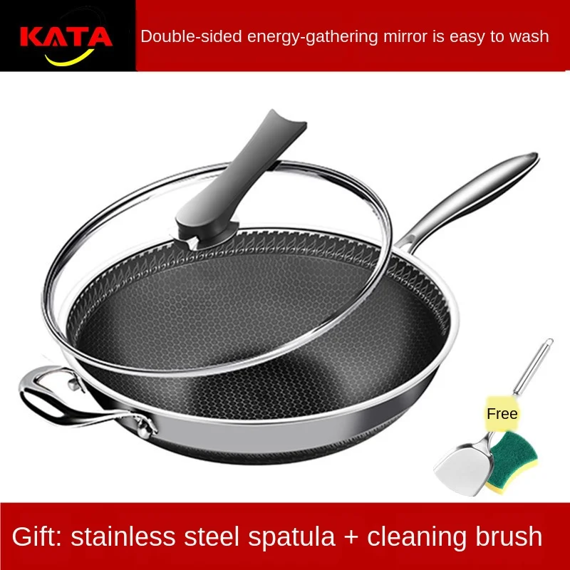 

Double-sided Full-screen Stainless Steel Wok Household Chinese Uncoated Less Oily Smoke Flat Bottom Non-stick Pan Easy To Clean