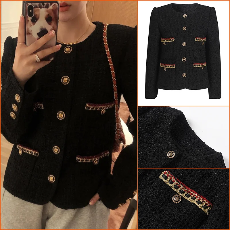 

Пиджак женский твидовый короткий, модное пальто в Корейском стиле, маленькая партия, в стиле знаменитостей