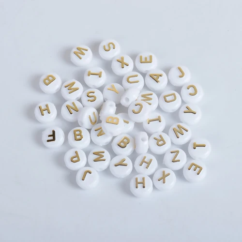 

200 PCs 10mm Acrylic Beads Round White & Gold At Random Initial Alphabet Letter Pattern Spacer Beads For Jewelry Making DIY