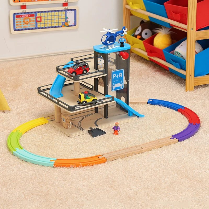 Детские деревянные Лифты парковка моделирование синий трек деревянная дорожка
